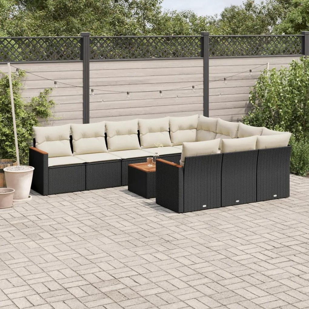vidaXL Set canapele de grădină cu perne, 11 piese, negru, poliratan