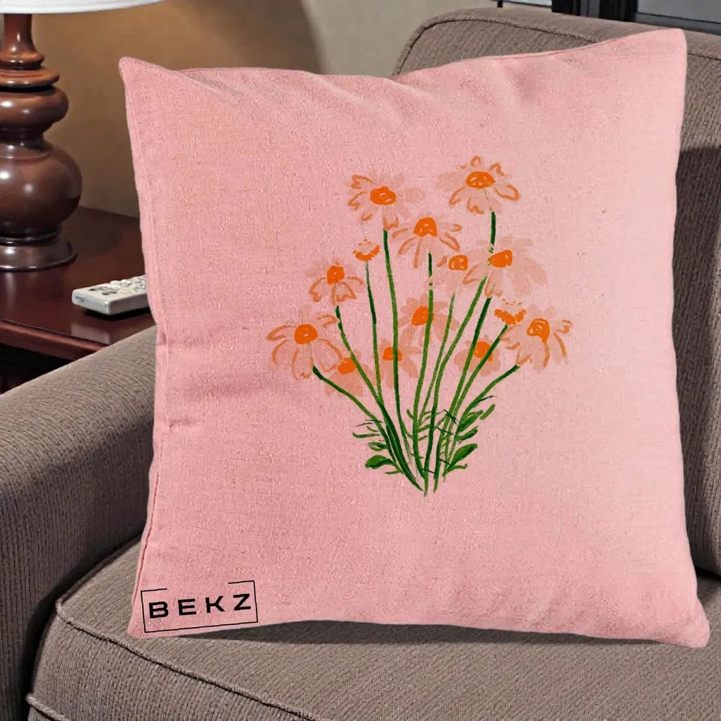 Perna Decorativa Margarete Camp, 40x40 cm, Roz, Husa Detasabila, Perna Inclusa, BEKZ®