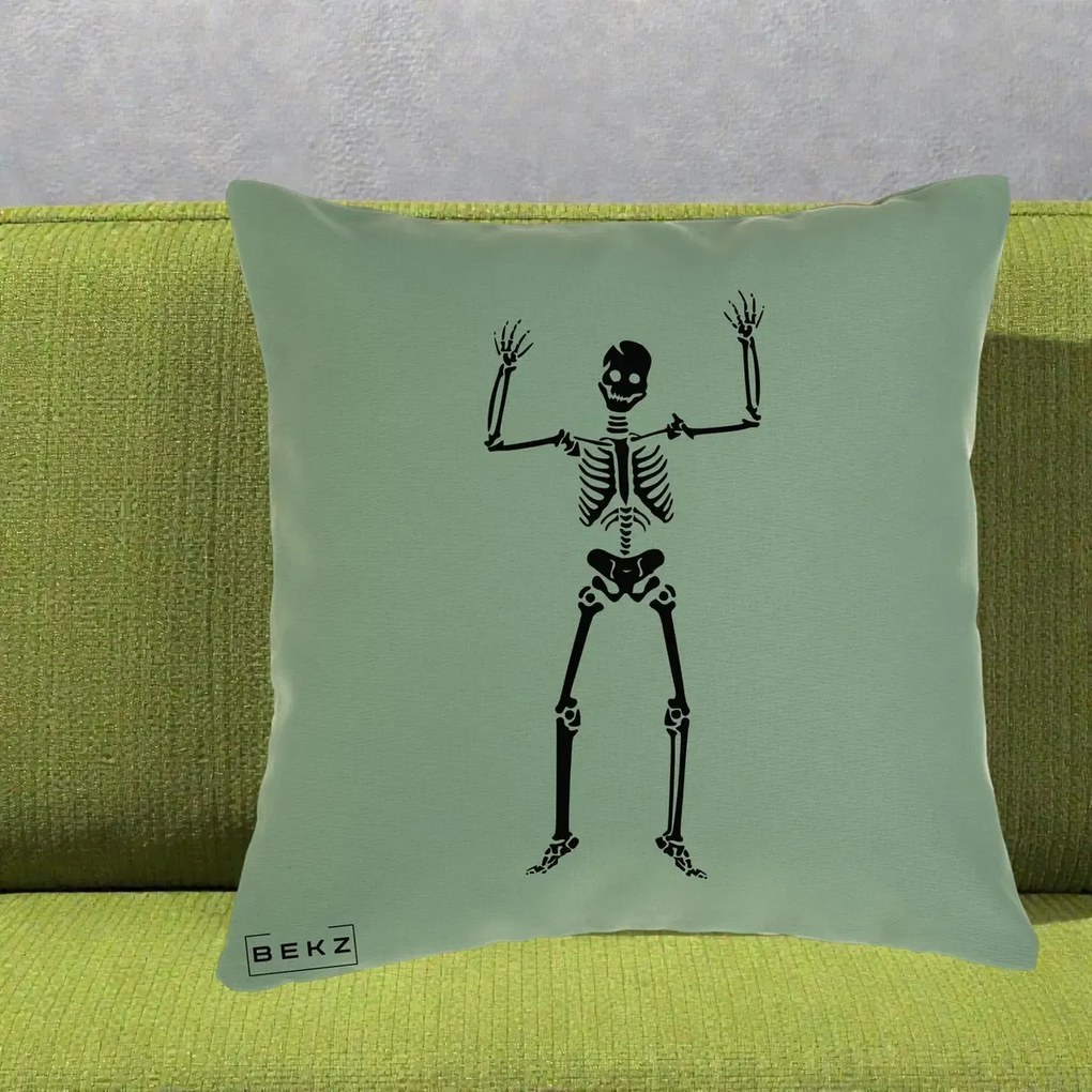 Perna Decorativa Halloween Schelet Dansator, 40x40 cm, Verde, Husa Detasabila, Perna Inclusa, BEKZ®