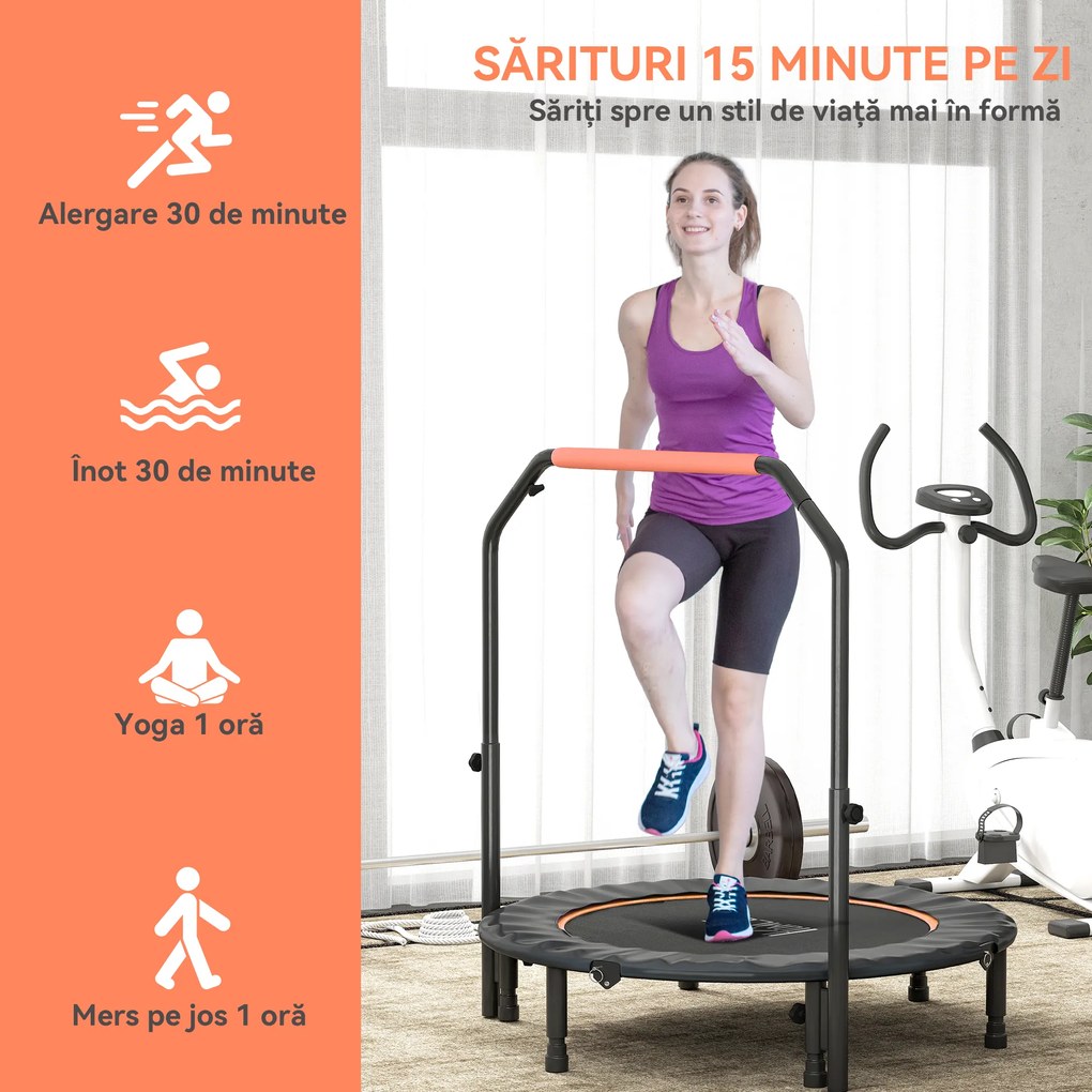 HOMCOM Trampolin Fitness Mini Pliabil de 45", cu Mâner Reglabil cu Spumă, Portocaliu | Aosom Romania