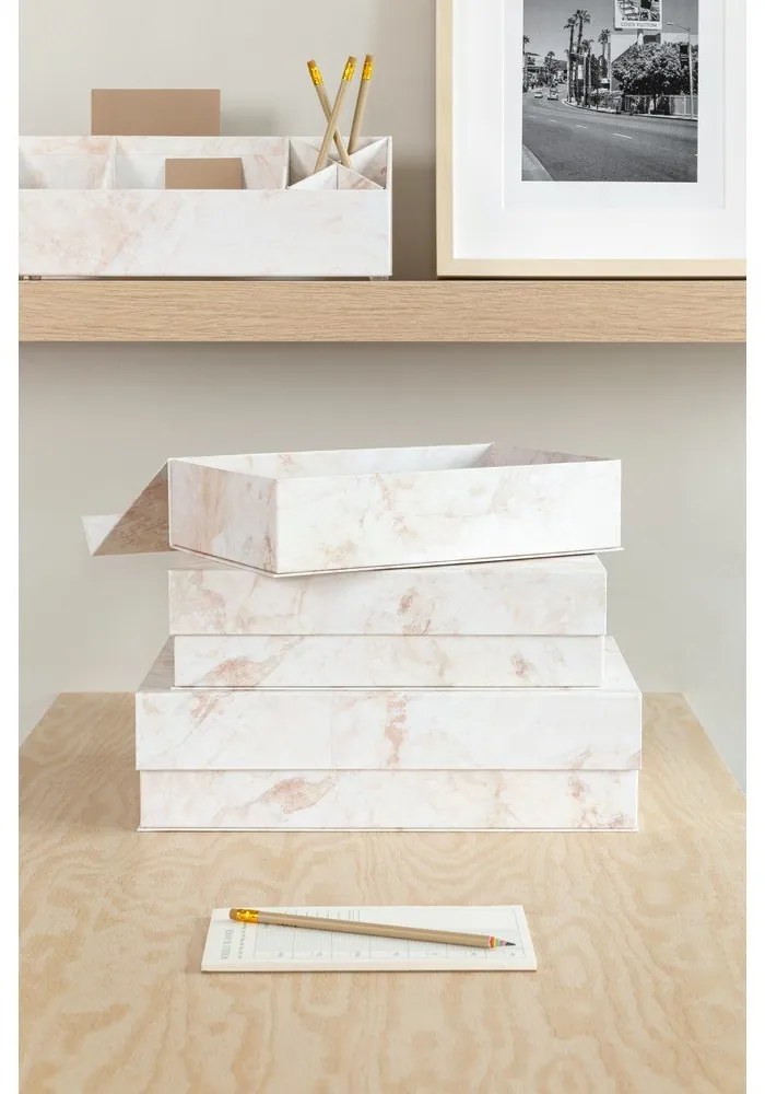 Cutii de depozitare bej 3 buc. din carton cu capac 42,5x29,5x13 cm Kian Paper Laminate – Bigso