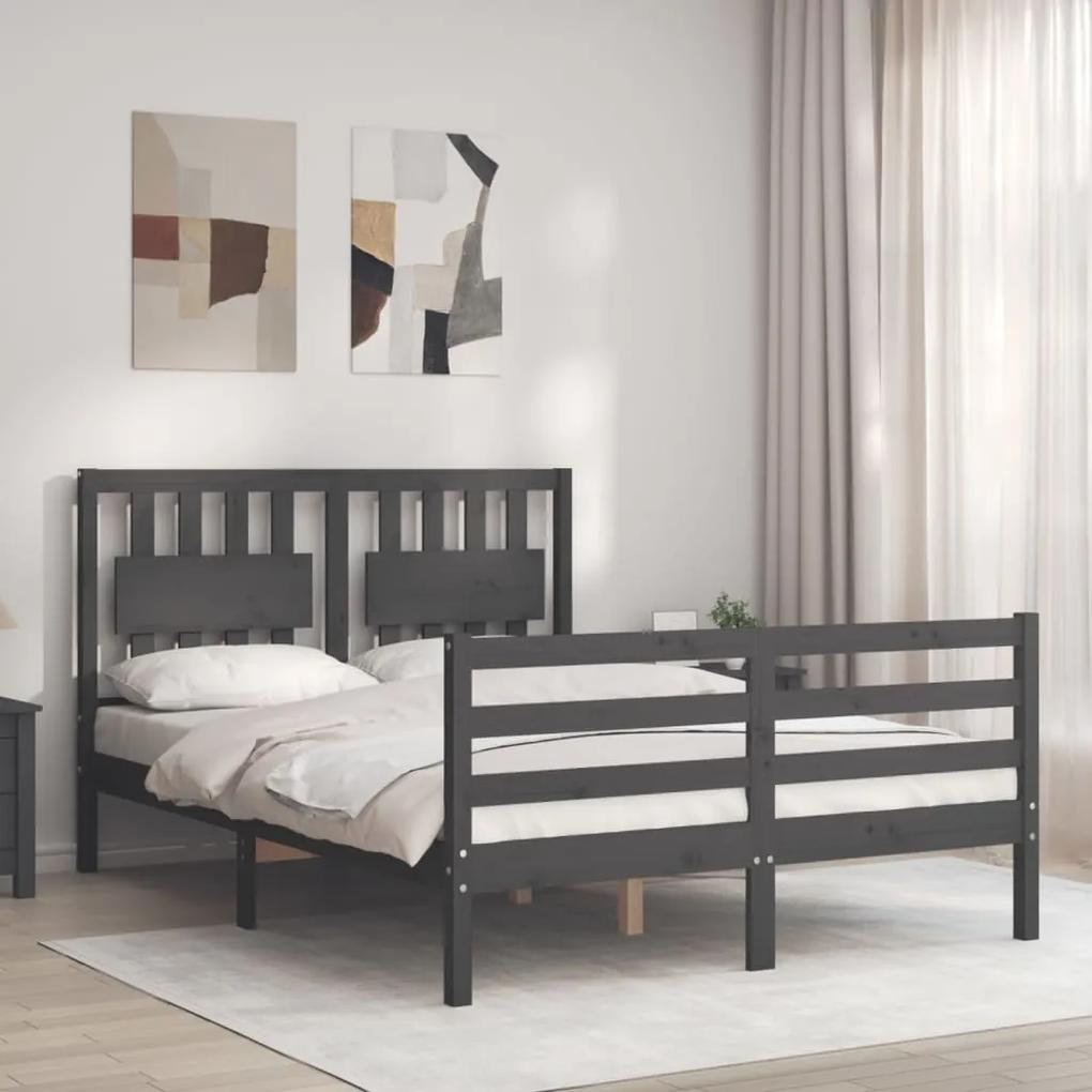 3194313 vidaXL Cadru de pat cu tăblie, gri, 140x200 cm, lemn masiv