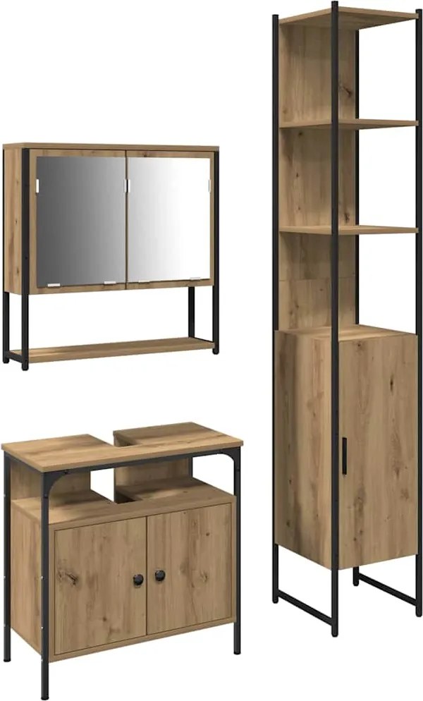 vidaXL Set de mobilier pentru baie cu raft 3 pcs Stejar Artizanal