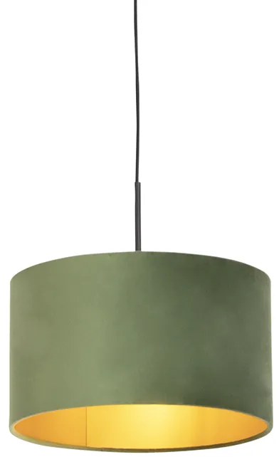 Lampă suspendată cu abajur din catifea verde cu auriu 35 cm - Combi