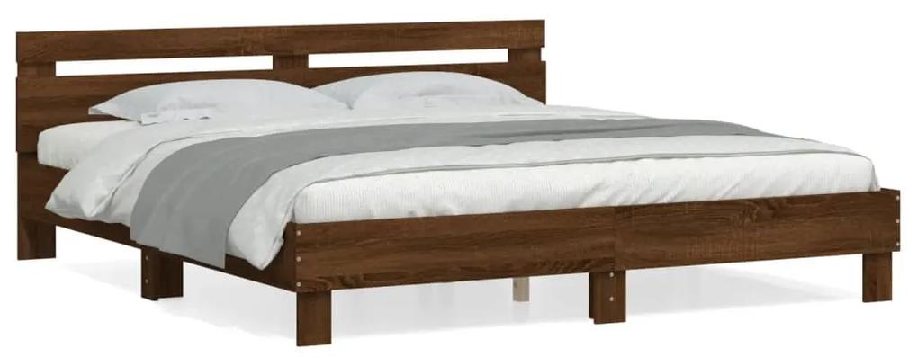 3207412 vidaXL Cadru de pat cu tăblie, stejar maro, 160x200 cm, lemn prelucrat
