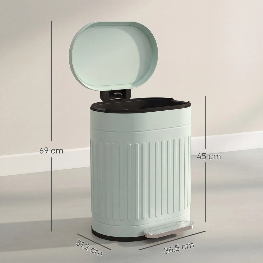 HOMCOM Coș de gunoi 20L cu pedală și capac coș interior detașabil funcție Soft-Close 36,5 x 31,2 x 45 cm, Grün | Aosom Romania