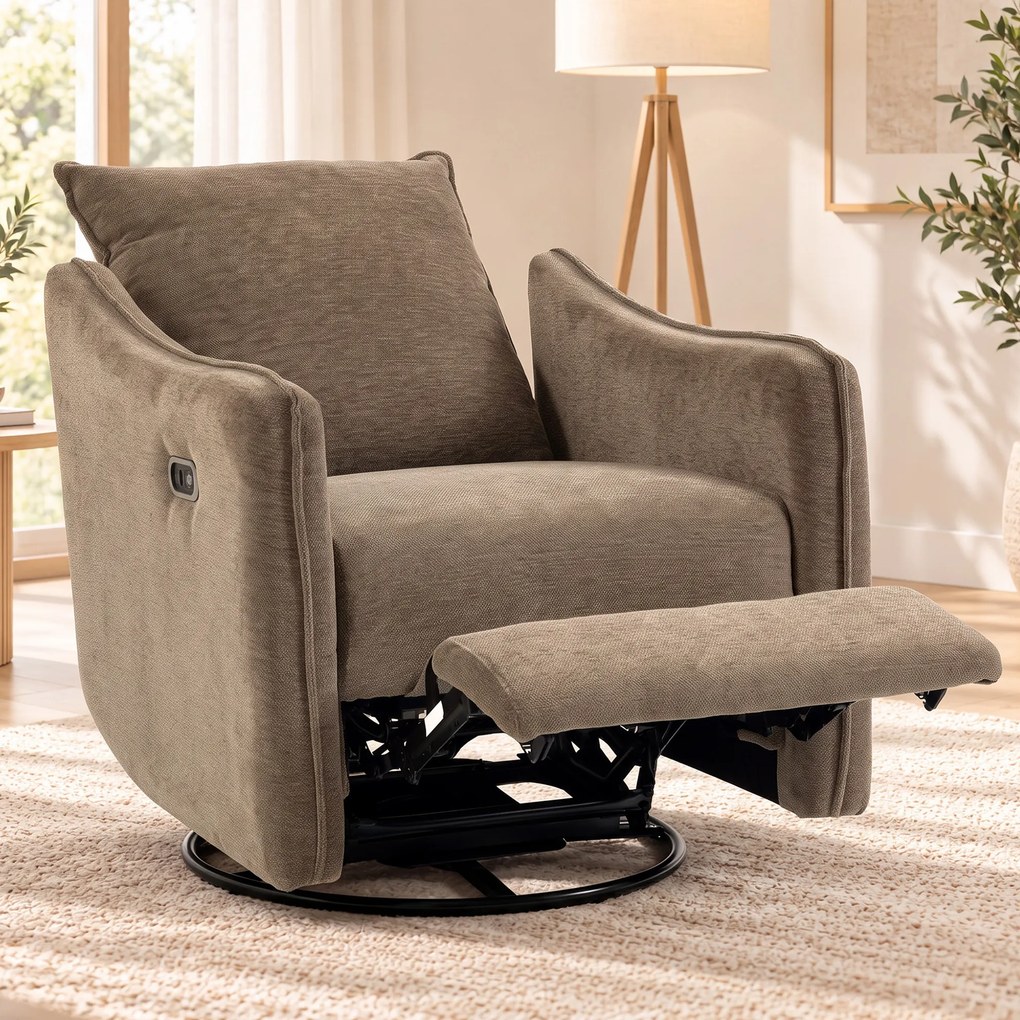 HOMCOM Fotoliu Recliner Electric 155° cu Suport pentru Picioare, Rotire 270°, Șezut Lat, Balans, Șenilă, Kaki | Aosom Romania