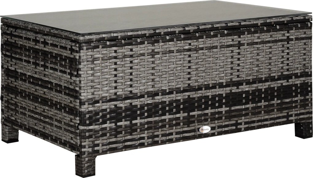 Outsunny Măsuță de grădină blat din sticlă securizată 5 mm ratan împletit 85 x 50 x 39 cm Max. 70 kg gri | Aosom Romania