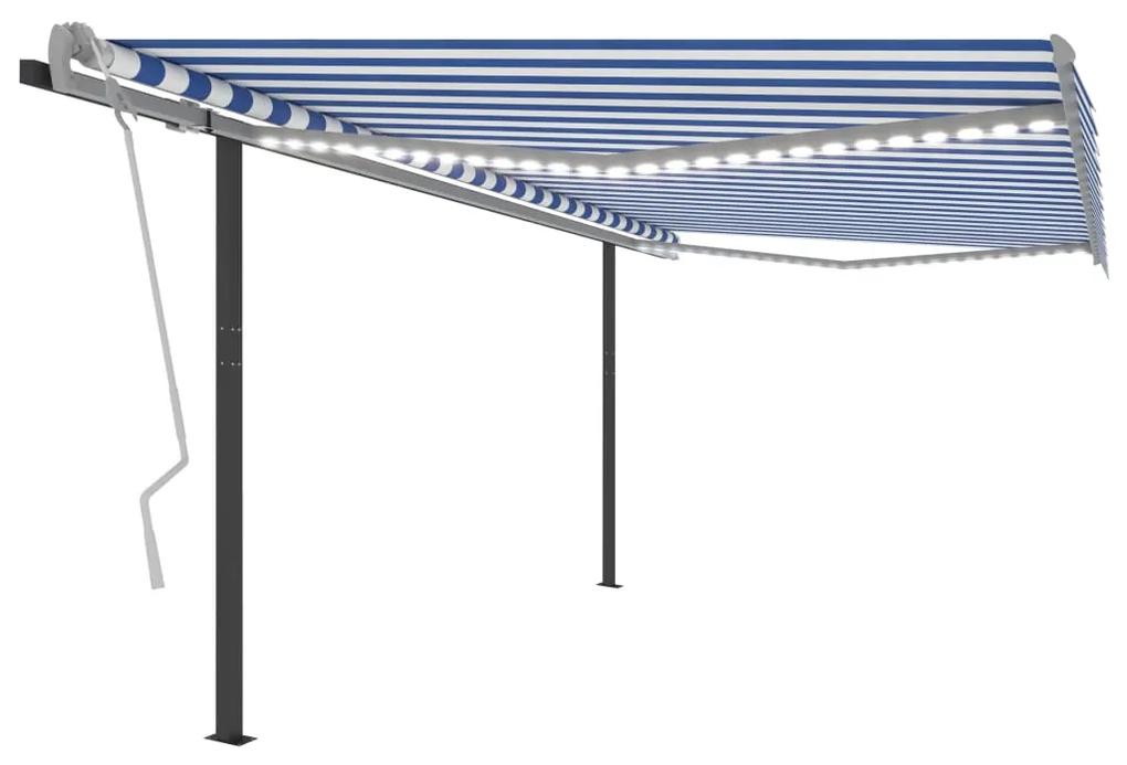 Copertina retractabila manual, cu LED, albastru si alb, 4x3 m Albastru si alb, 4 x 3 m