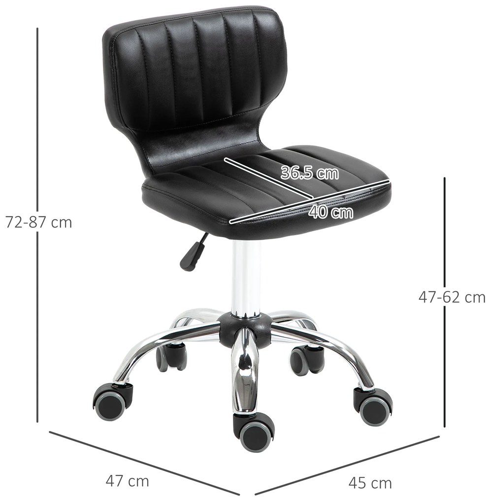 HOMCOM Taburet cu roți - taburet de lucru rotativ la 360° - taburet ergonomic - înălțime șezut reglabilă 47-62 cm - căptușeală de piele ecologică matlasată negru metal cromat | Aosom Romania