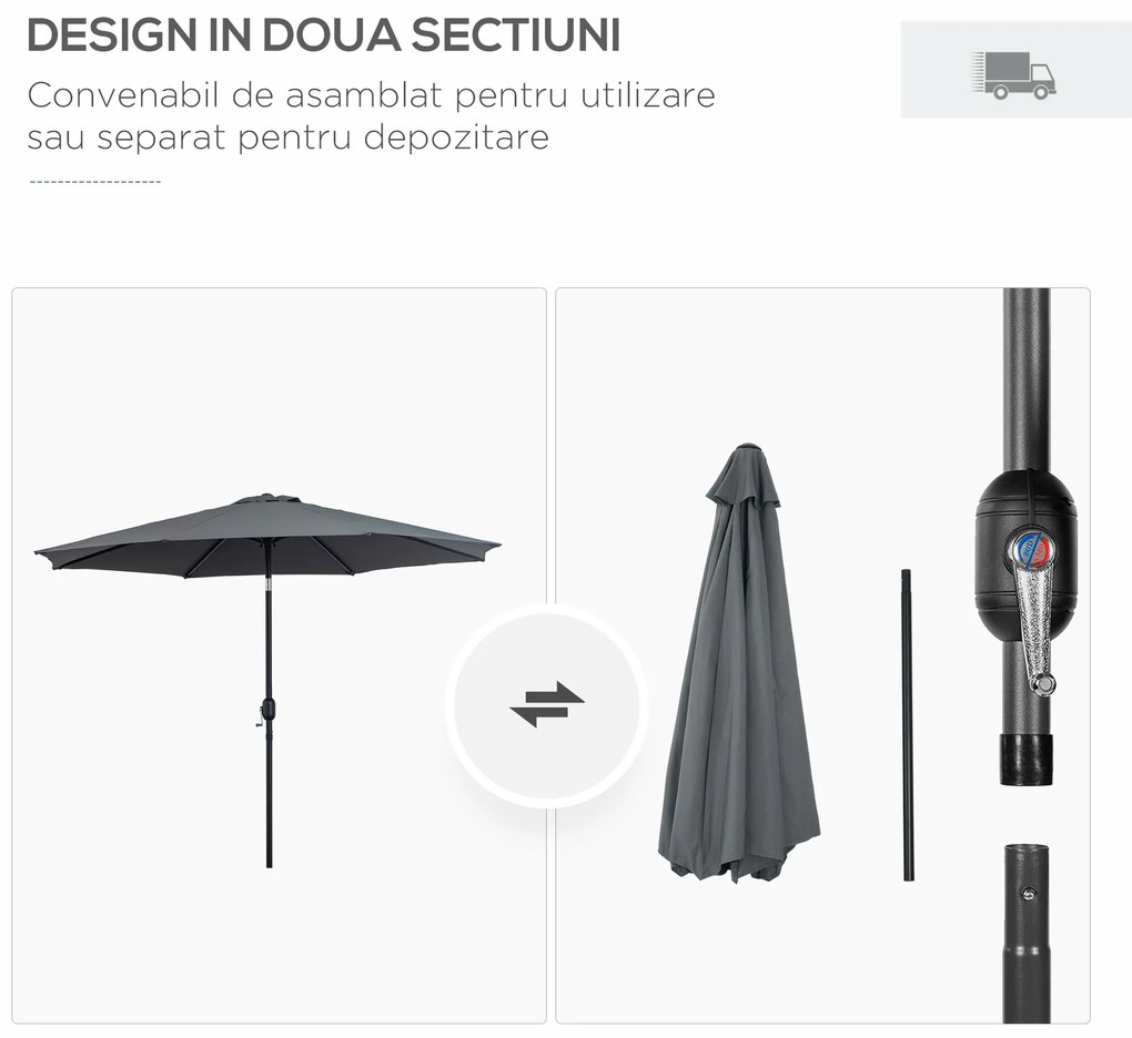 Outsunny Umbrela de Gradina Φ300cm cu Manivela, Gri Inchis | Aosom Romania