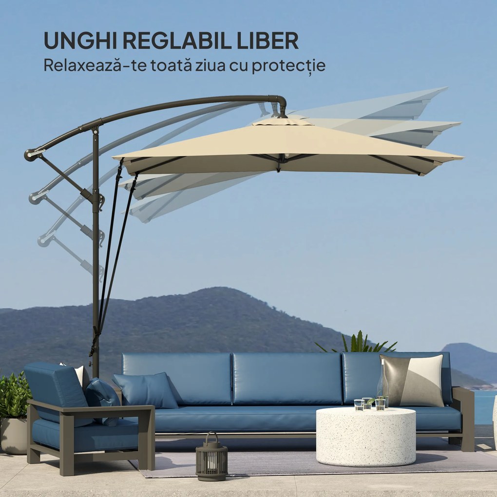 Outsunny Umbrelă de Grădină Suspendată 2.47x2.47 m, Umbrelă de Exterior cu Bază în Cruce, Corzi Antivânt, Bej | Aosom Romania