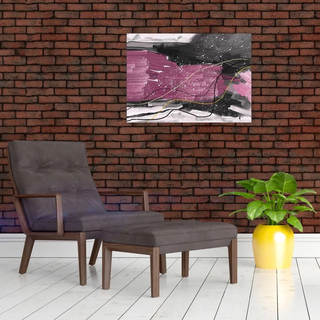 Tablou pe sticlă - Abstracție roz-roșu (70x50 cm)