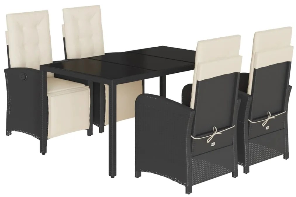 3212452 vidaXL Set mobilier de grădină cu perne, 5 piese, negru, poliratan