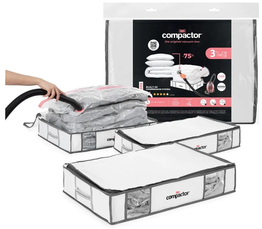 Cutii de depozitare pentru haine 3 buc. din material textil cu vacuum/cu pereți întăriți 45x65x15,5 cm Life – Compactor