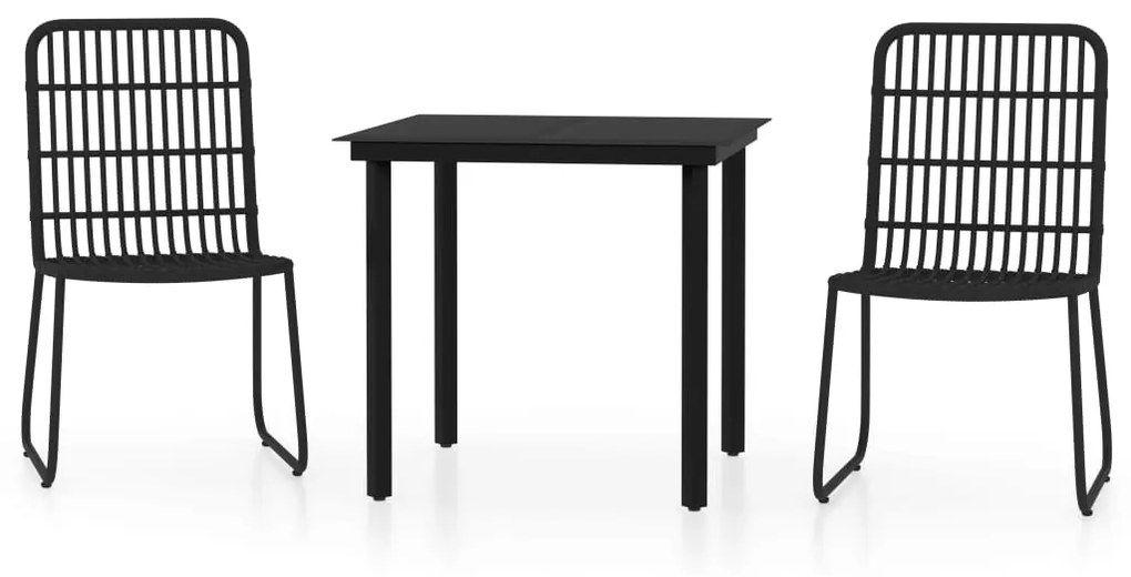 Set de mobilier pentru gradina, 3 piese, negru Negru, Lungime masa 80 cm, 3