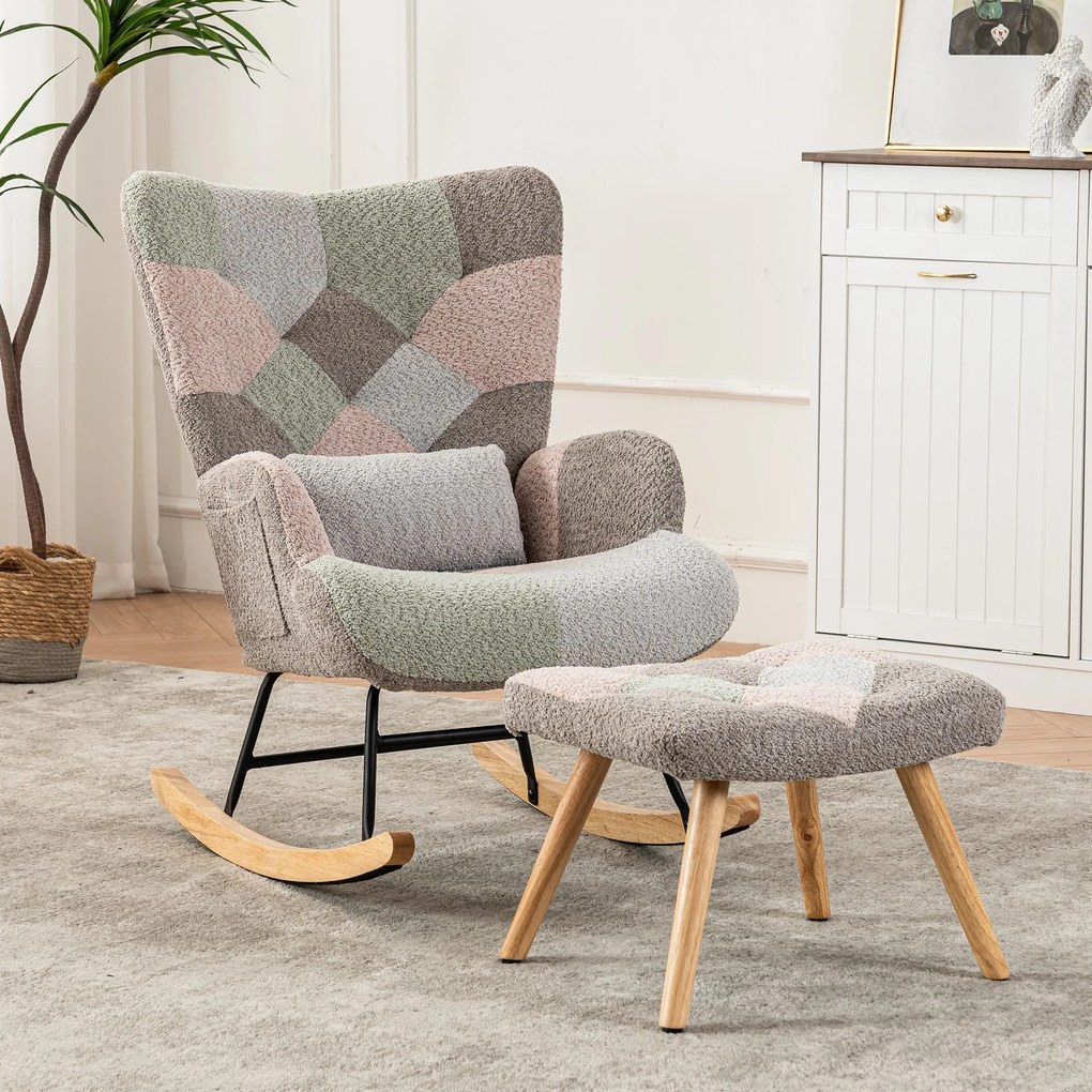 Scaun balansoar cu suport pentru picioare și pernă lombară, design ergonomic, Colorat