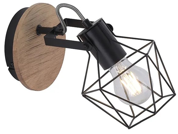 Spotlight industrial negru cu lemn - Sven