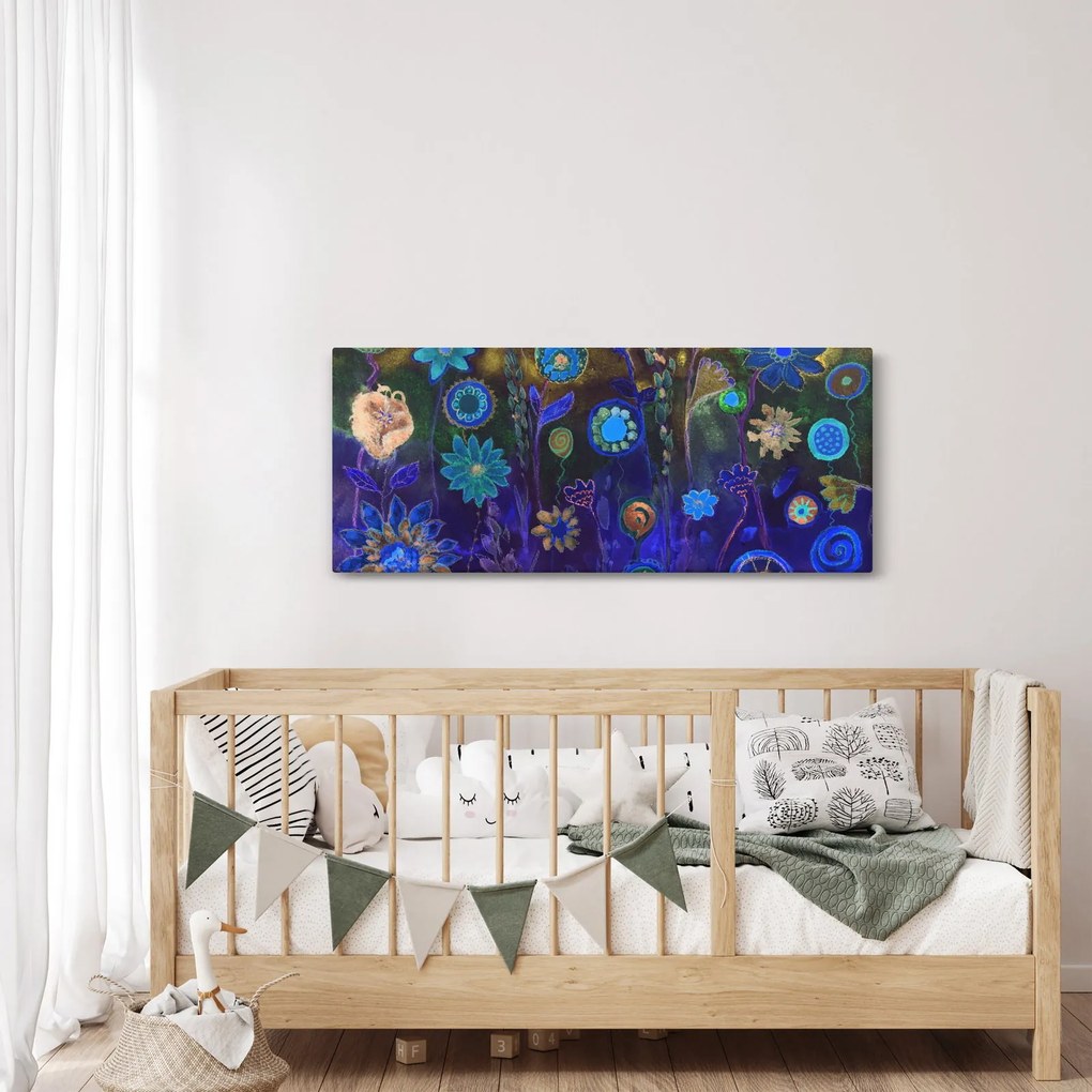 Tablou - Flori albastru închis (120x50 cm)
