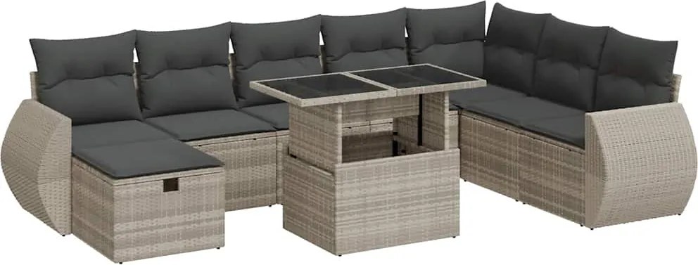 vidaXL Set canapele de grădină cu perne, 9 piese gri deschis poliratan