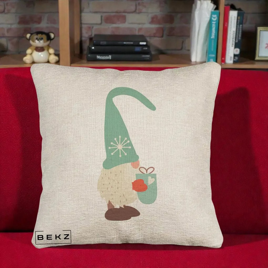 Perna Decorativa Gnom Nordic cu Cana Calda Menta, 40x40 cm, Bej Canapea, Husa Detasabila, Perna Inclusa, BEKZ®