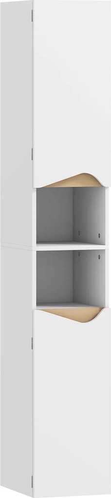 HOMCOM Dulap de baie îngust dulap înalt cu 2 uși, 2 compartimente deschise, pentru baie 30 x 34,6 x 182 cm Alb | Aosom Romania