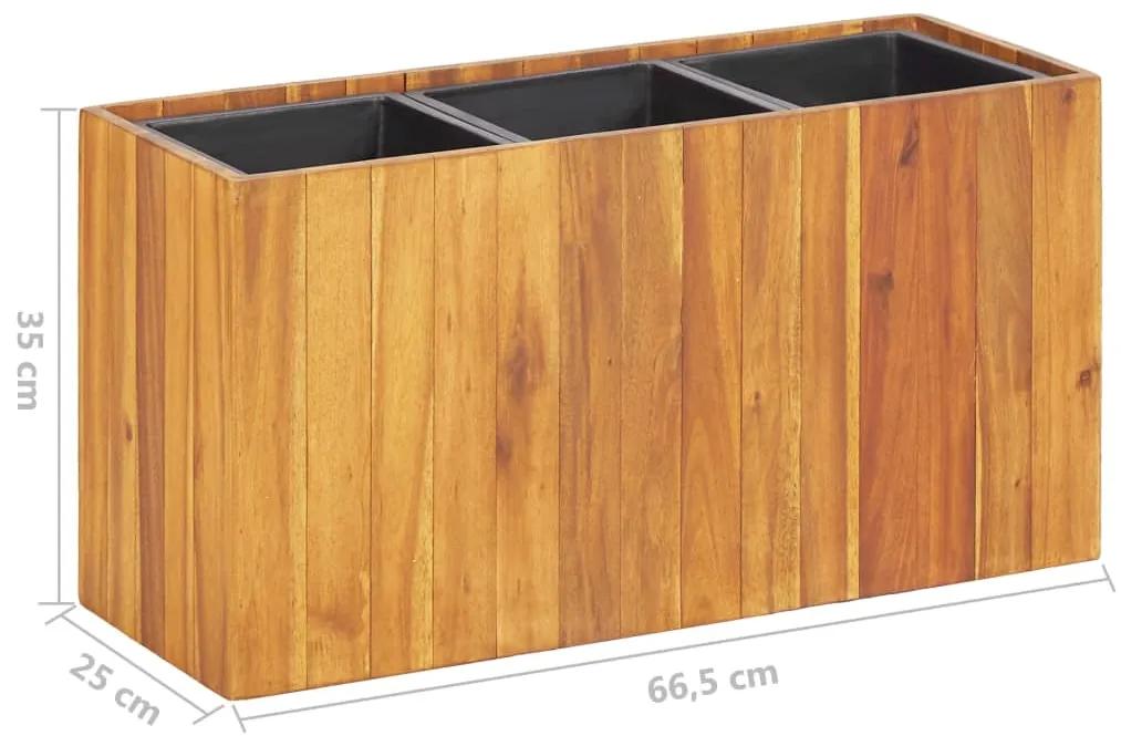 Strat inaltat de gradina cu 3 ghivece, lemn masiv de acacia 1, 66.5 x 25 x 35 cm