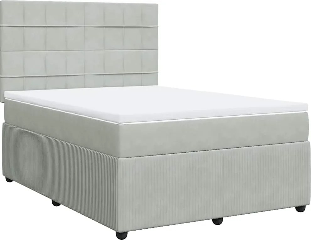 vidaXL Pat box spring cu saltea, gri deschis, 140x190 cm, catifea