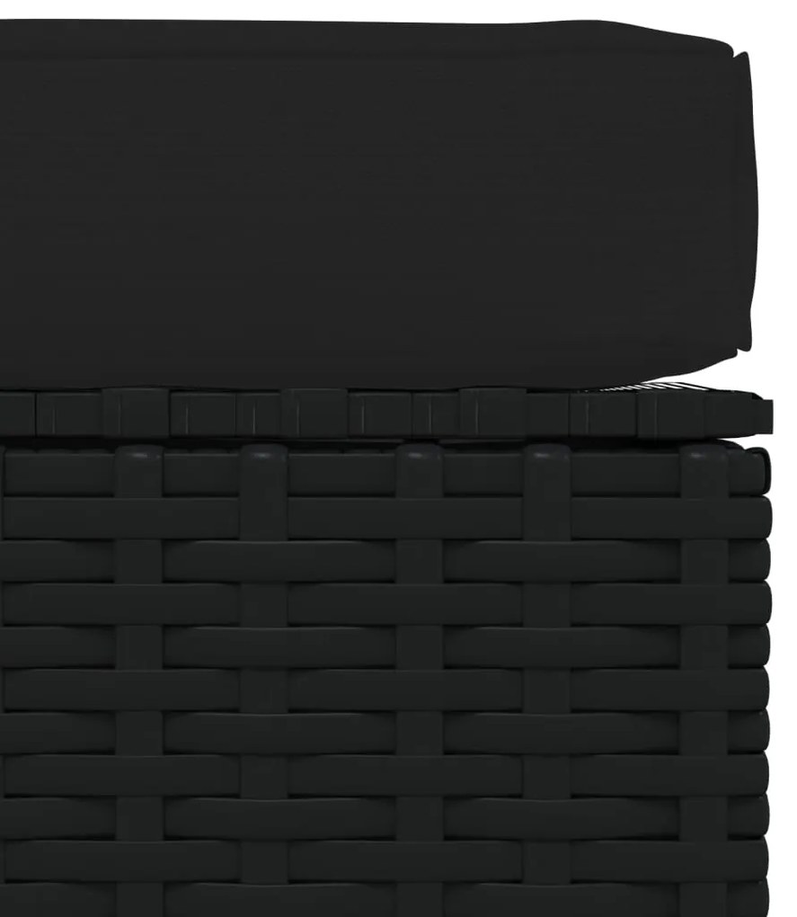 Taburet de gradina cu perna, negru, 70x70x30 cm, poliratan 1, Negru, suport pentru picioare