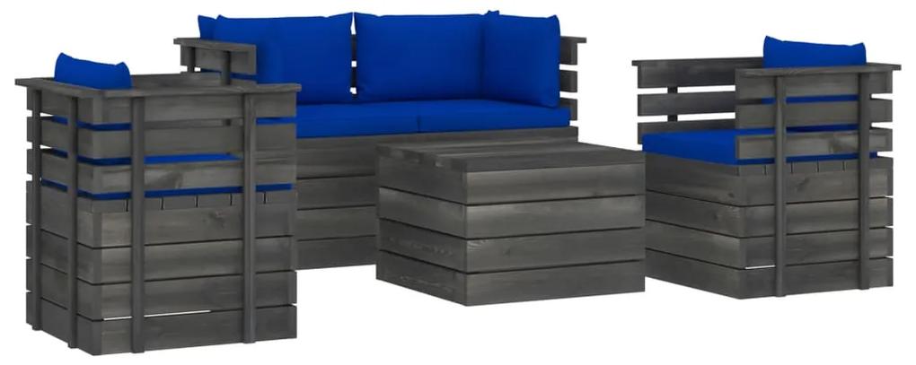Set mobilier gradina paleti cu perne 5 piese lemn masiv pin Albastru, 5