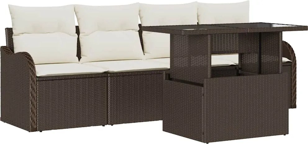 vidaXL Set de canapele pentru grădină cu pernă 5 pcs Maro Rattan poli