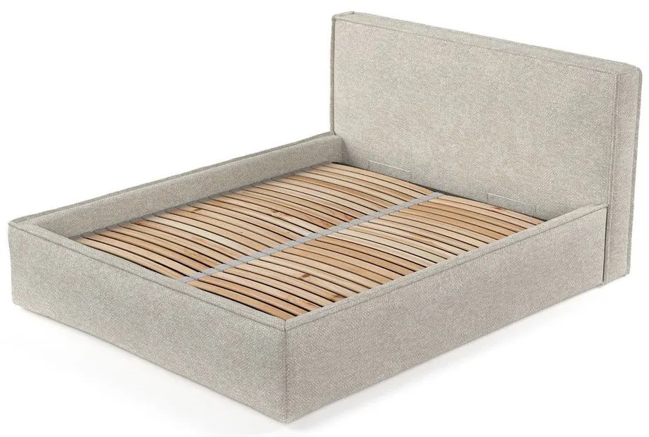 Pat matrimonial gri deschis tapițat cu spațiu de depozitare cu somieră 160x200 cm Lounge L – Maison de Rêve