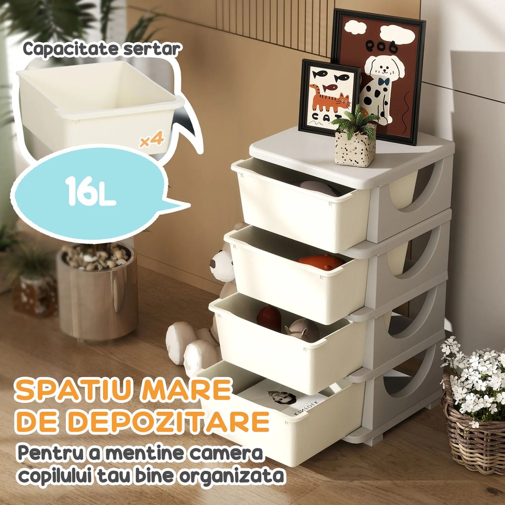 HOMCOM Comodă 4 sert. Copii Crem | Aosom Romania