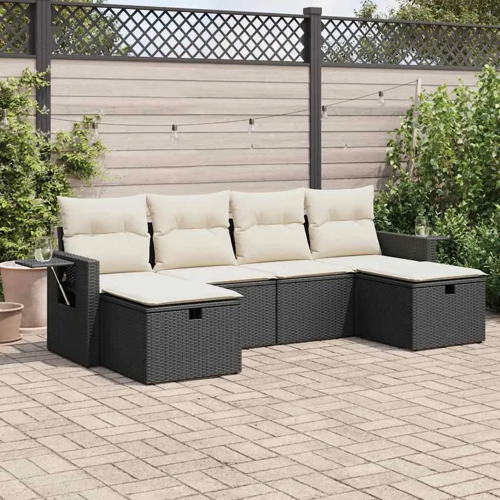 3325522 vidaXL Set mobilier de grădină cu perne, 6 piese, negru, poliratan