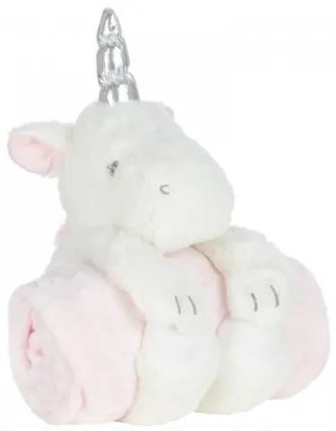 Set cadou pentru bebelusi cu jucarie plus si paturica - model unicorn