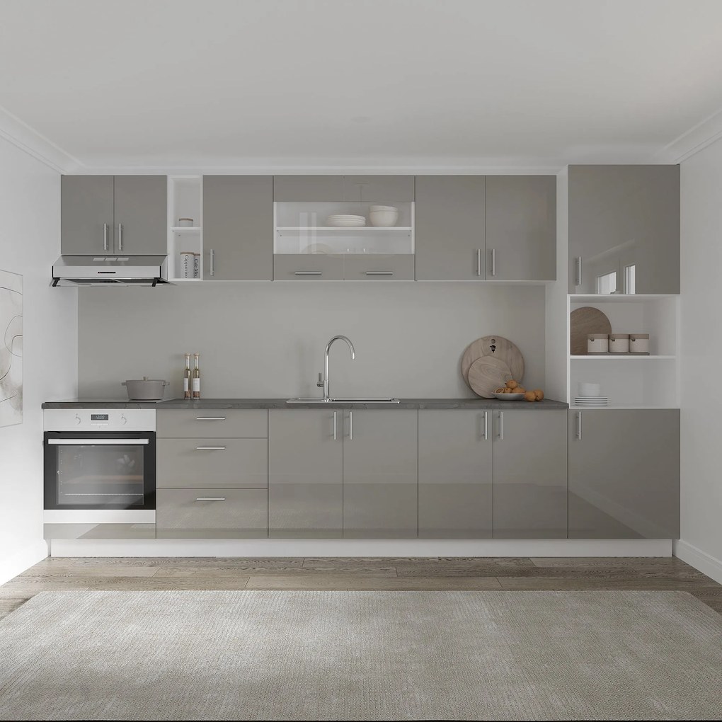Corp Superior Karo, 2 Usi, Gri Lucios/Alb, MDF, 80 x 30 x 60 cm