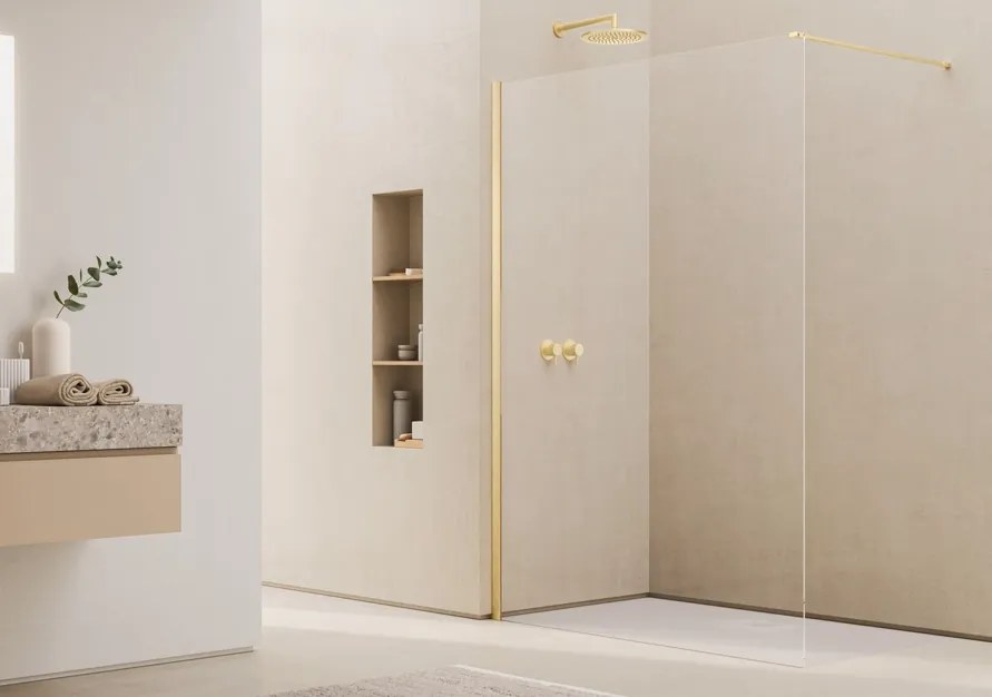Paravan dus sticla walk-in 120x200 cm, auriu periat, sticla 8 mm, Ronal Easy D40 1200x2000 mm, Auriu periat