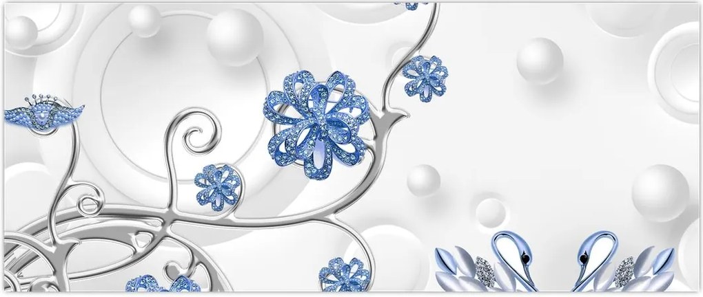 Tablou - Lebede albastre (120x50 cm)