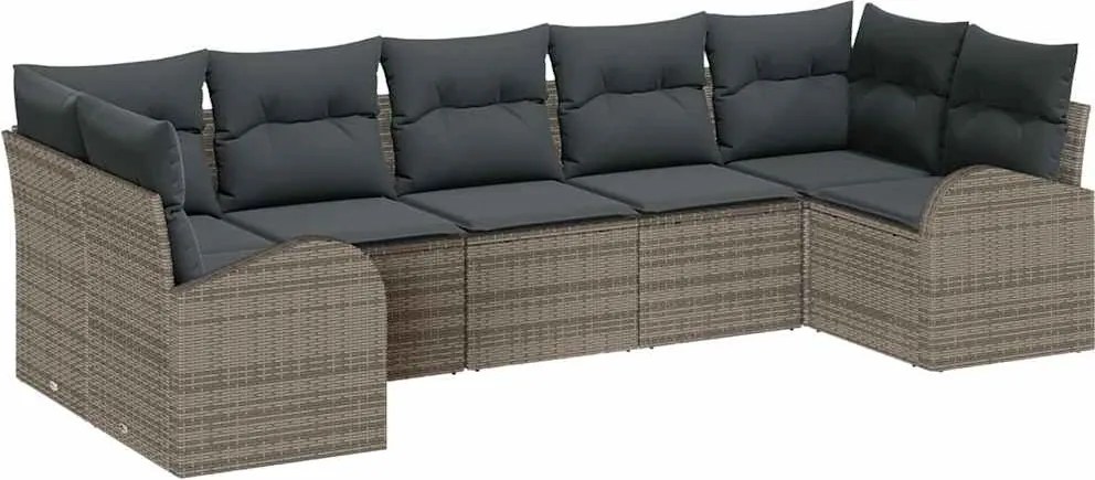 vidaXL Set de canapele pentru grădină cu pernă 7 pcs Gri poliratan