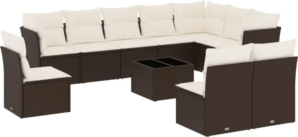 vidaXL Set canapele de grădină cu perne, 11 piese, maro, poliratan