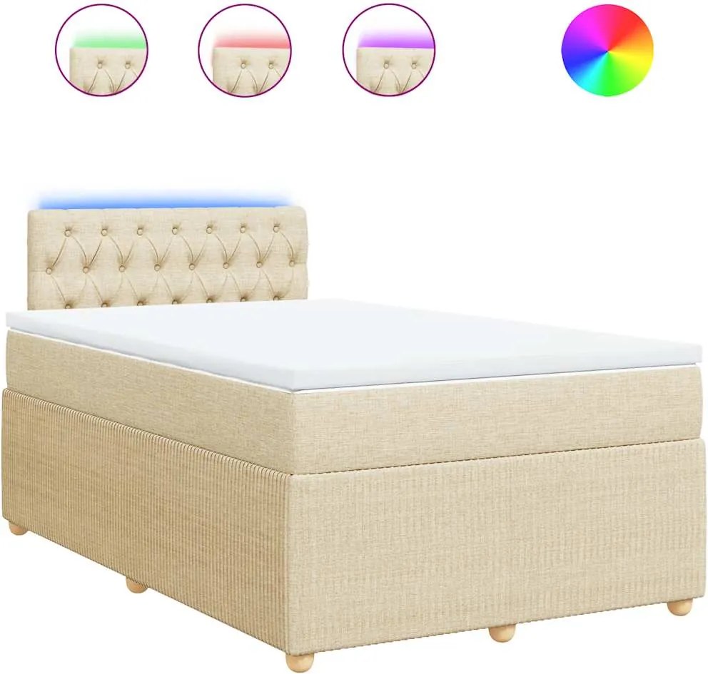 vidaXL Pat continental cu saltea, crem, 120x190 cm, textil