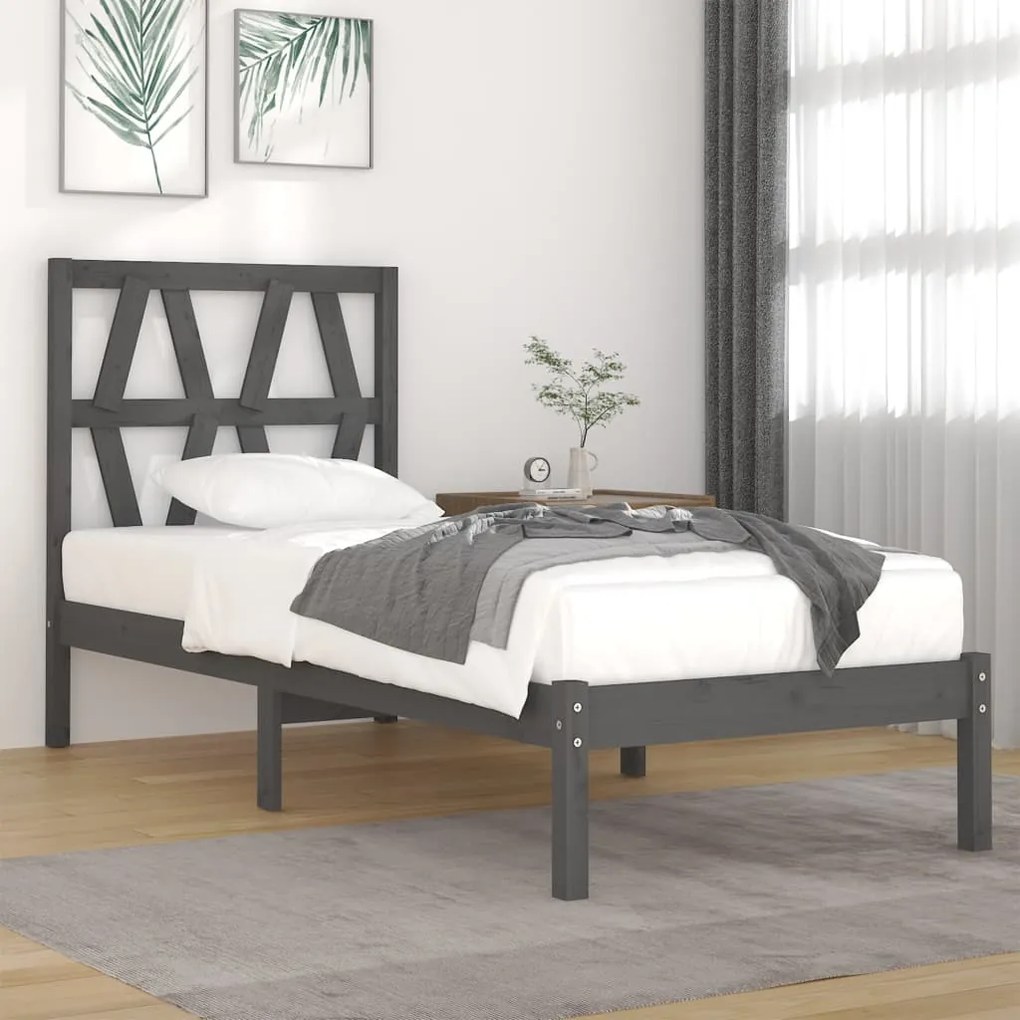 3103965 vidaXL Cadru de pat single, gri, 90x190 cm, lemn masiv de pin
