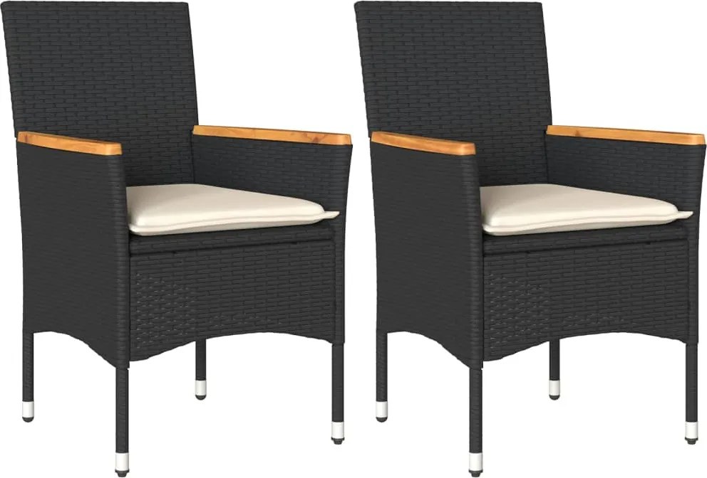 vidaXL Scaune de grădină cu perne, 2 buc., negru, poliratan