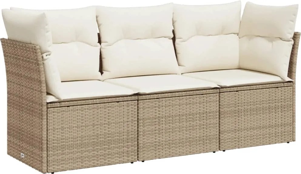 vidaXL Set canapele de grădină, 3 piese, cu perne, bej, poliratan