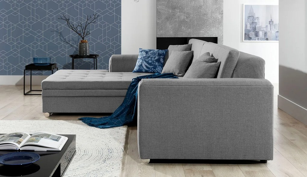 Coltar extensibil stanga 4 locuri, ELTAP, Sorento, 296x194x78 cm, lemn/poliester, gri inchis/gri