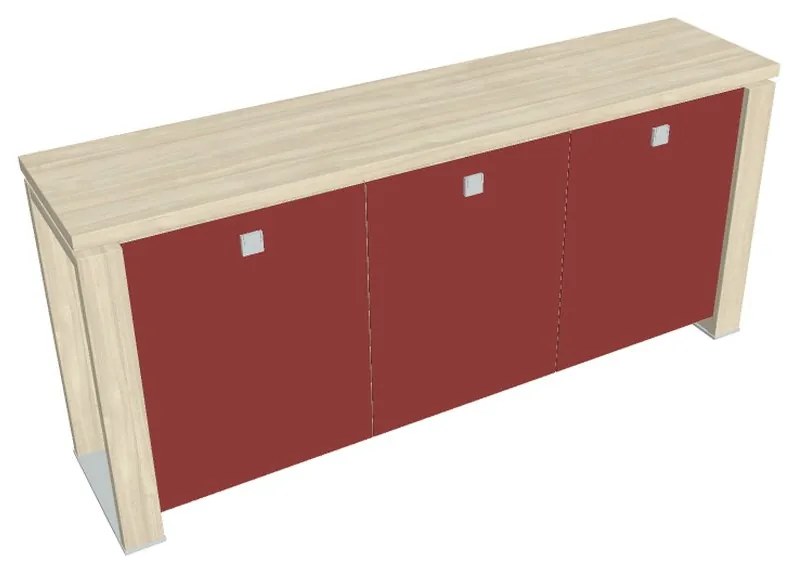 Dulap mic Verno+ 200 x 46 x 90 cm, uși de sticlă, salcâm / roșu