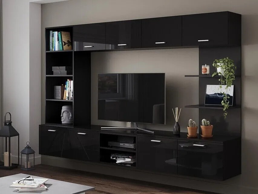 Mobilă pentru sufragerie Springfield 172 Negru lucios, Negru, Solid, PAL laminat, MDF, 150x240x40cm