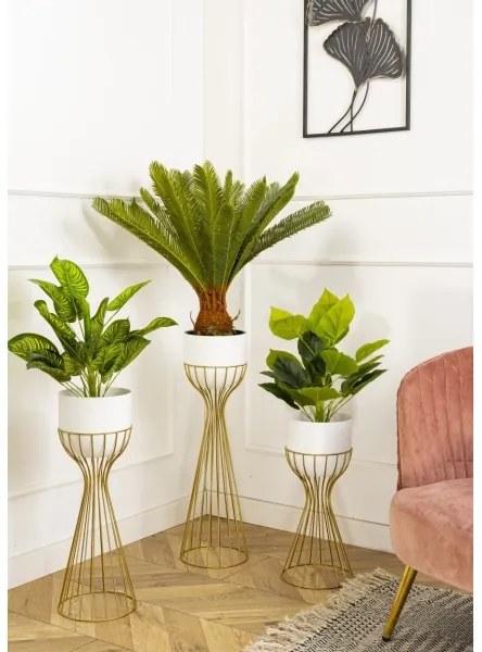 Ghiveci metalic de flori LOFT 56x20 cm auriu/alb