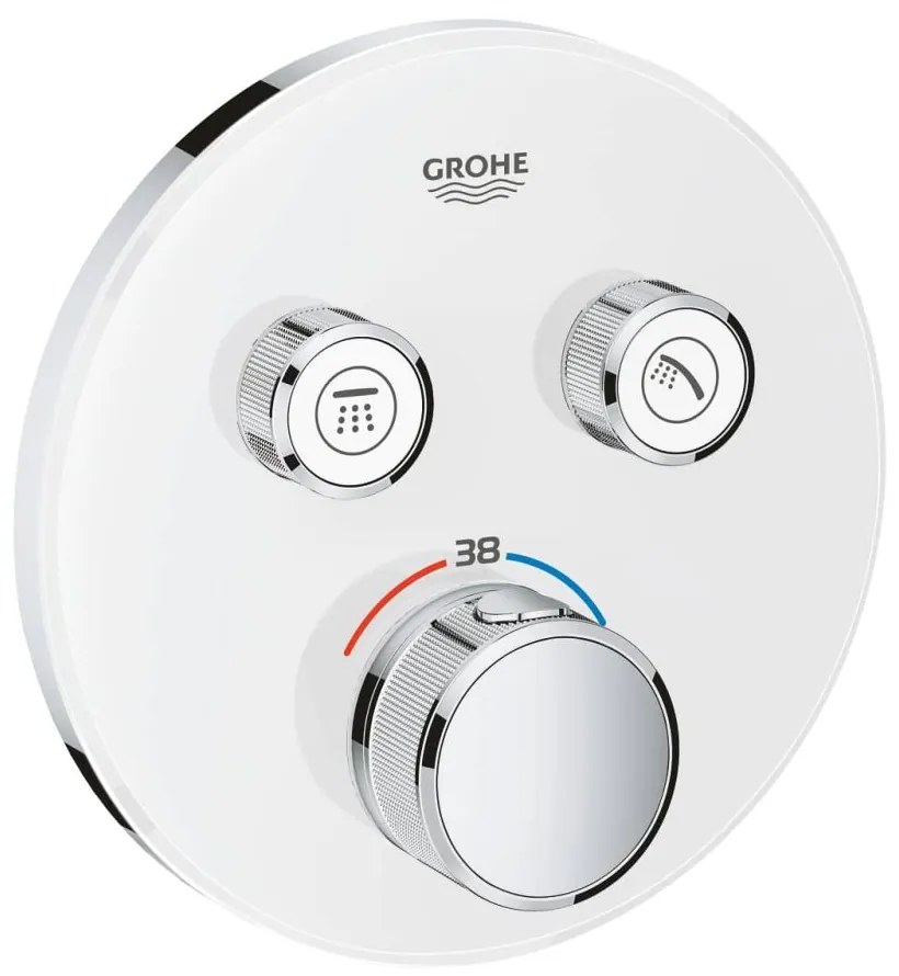 Baterie dus incastrata termostatata alb crom, rotunda, cu 2 iesiri, Grohe SmartControl