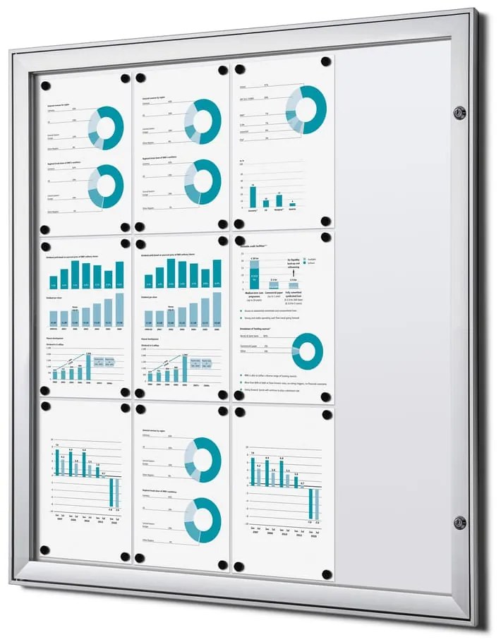 Vitrina interioara cu incuietoare cu informatii 12 x A4, ignifuga, aluminiu